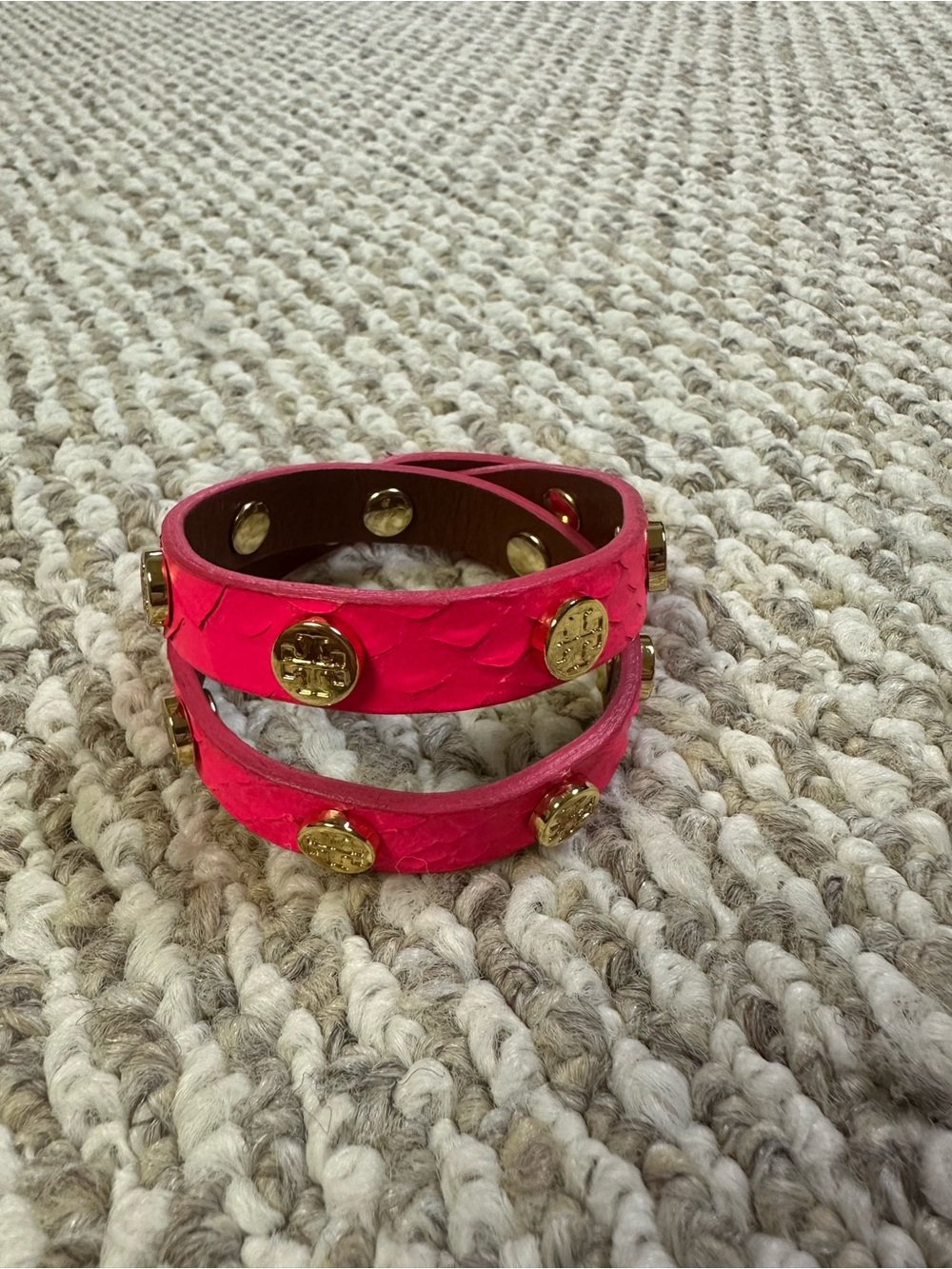 NWOT Tory Burch Snake Skin Double Wrap Bracelet - Hot Pink